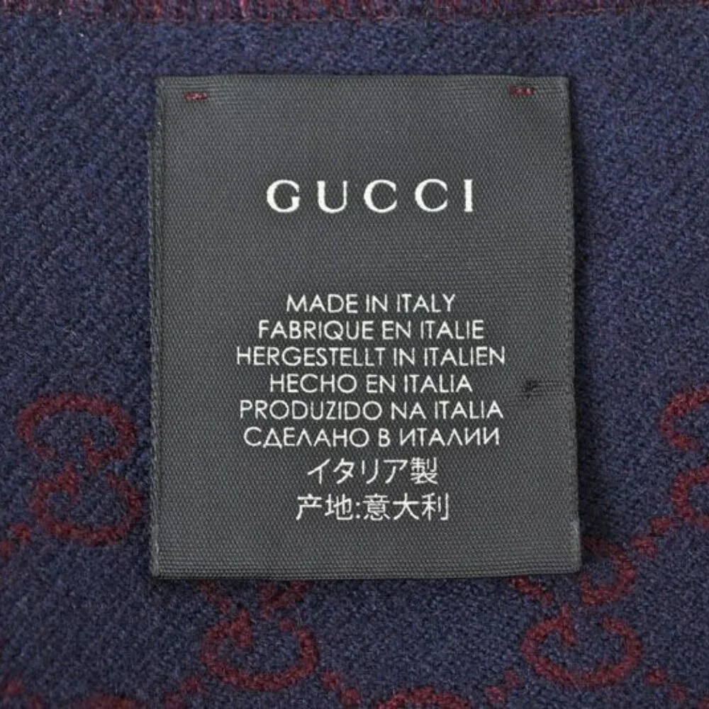 Gucci Scarf Reversible Winter Wool GG Wine Navy - Picture 6 of 7